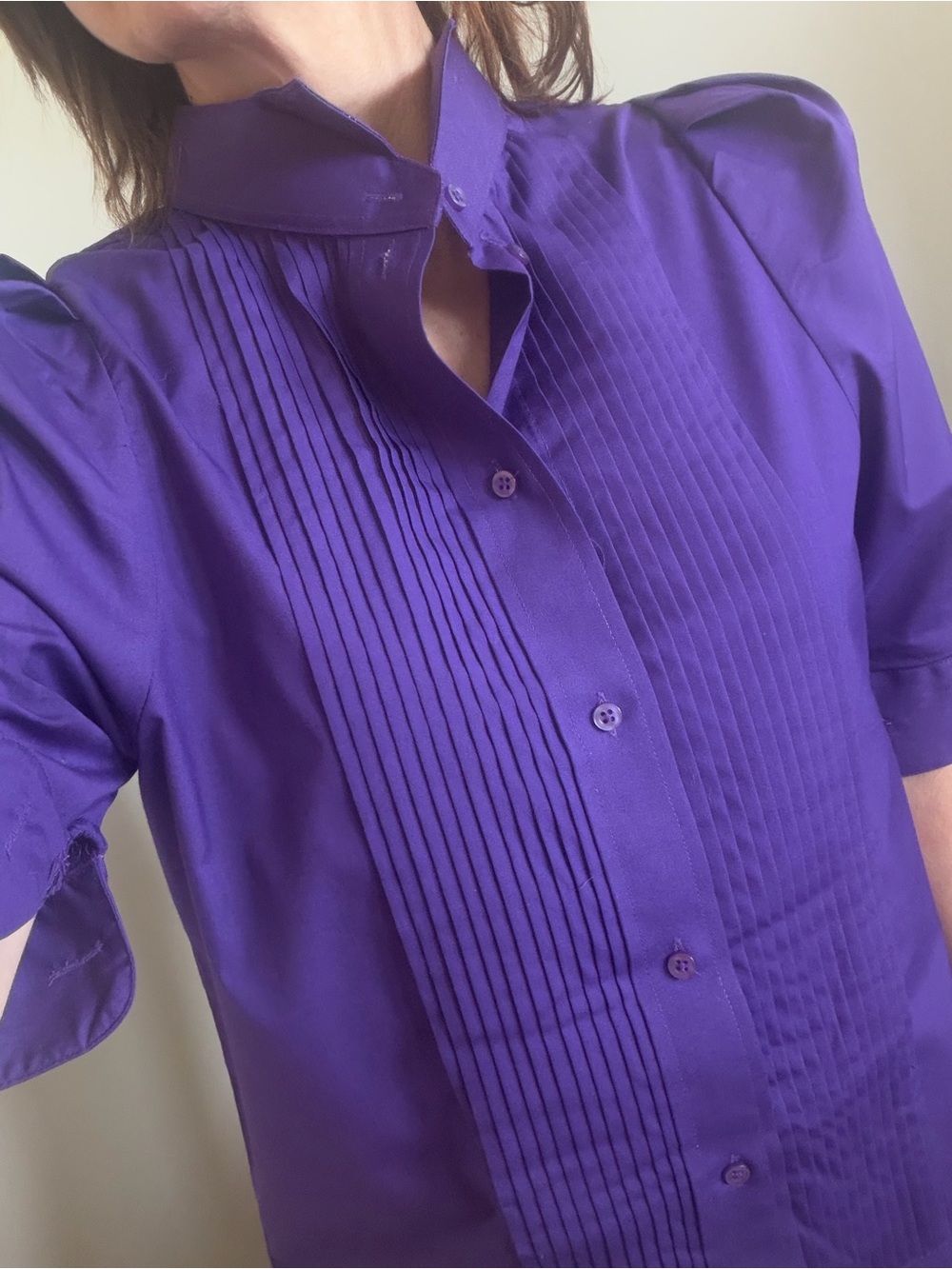 Bontina by kmj. Firm price.
Women's Purple Button Down poplin tuxedo Shirt